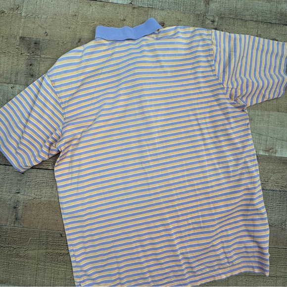 Peter Millar Cotton Blend Golf Polo Lilac Purple and Orange Striped Mens Large - Picture 7 of 7